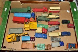 A QUANTITY OF UNBOXED AND ASSORTED PLAYWORN DINKY TOYS LORRIES AND TRUCKS, to include Petrol Tank