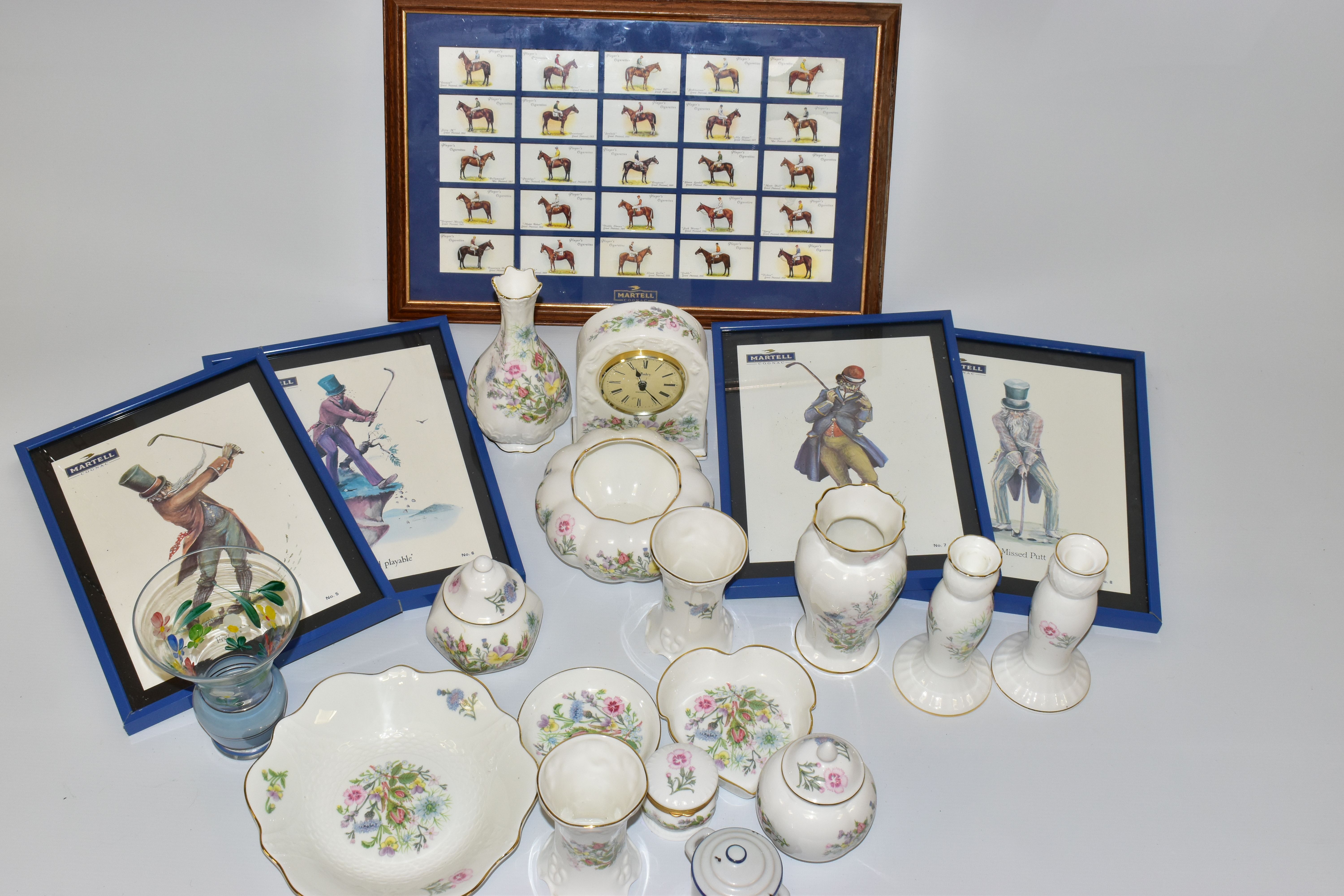 FOURTEEN PIECES OF AYNSLEY WILD TUDOR GIFT WARES, ETC, to include a clock, height 15.5cm, a pair