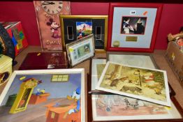 A GROUP OF WALT DISNEY RELATED ITEMS, comprising a framed picture of Snow White & The Seven Dwarfs