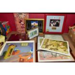 A GROUP OF WALT DISNEY RELATED ITEMS, comprising a framed picture of Snow White & The Seven Dwarfs