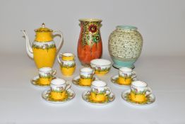 AN AYNSLEY COFFEE SET, pattern no6900 c1950s, floral design on yellow ground, comprising coffee pot,