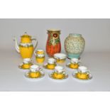 AN AYNSLEY COFFEE SET, pattern no6900 c1950s, floral design on yellow ground, comprising coffee pot,