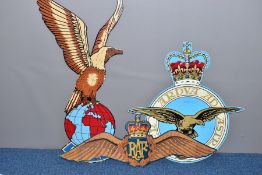 THREE LARGE HARDBOARD PAINTED RAF INTEREST CRESTS, as follows, (a) Large Circular Par Ardva Ad Astra