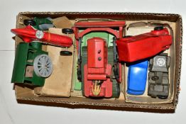 A QUANTITY OF BOXED AND UNBOXED ASSORTED PLAYWORN DIECAST AND PLASTIC VEHICLES, unboxed Dinky