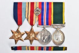 A GROUP OF SECOND WORLD WAR MEDALS ON A WEARING BAR, to include 1939-45, Africa Stars, War Medal (