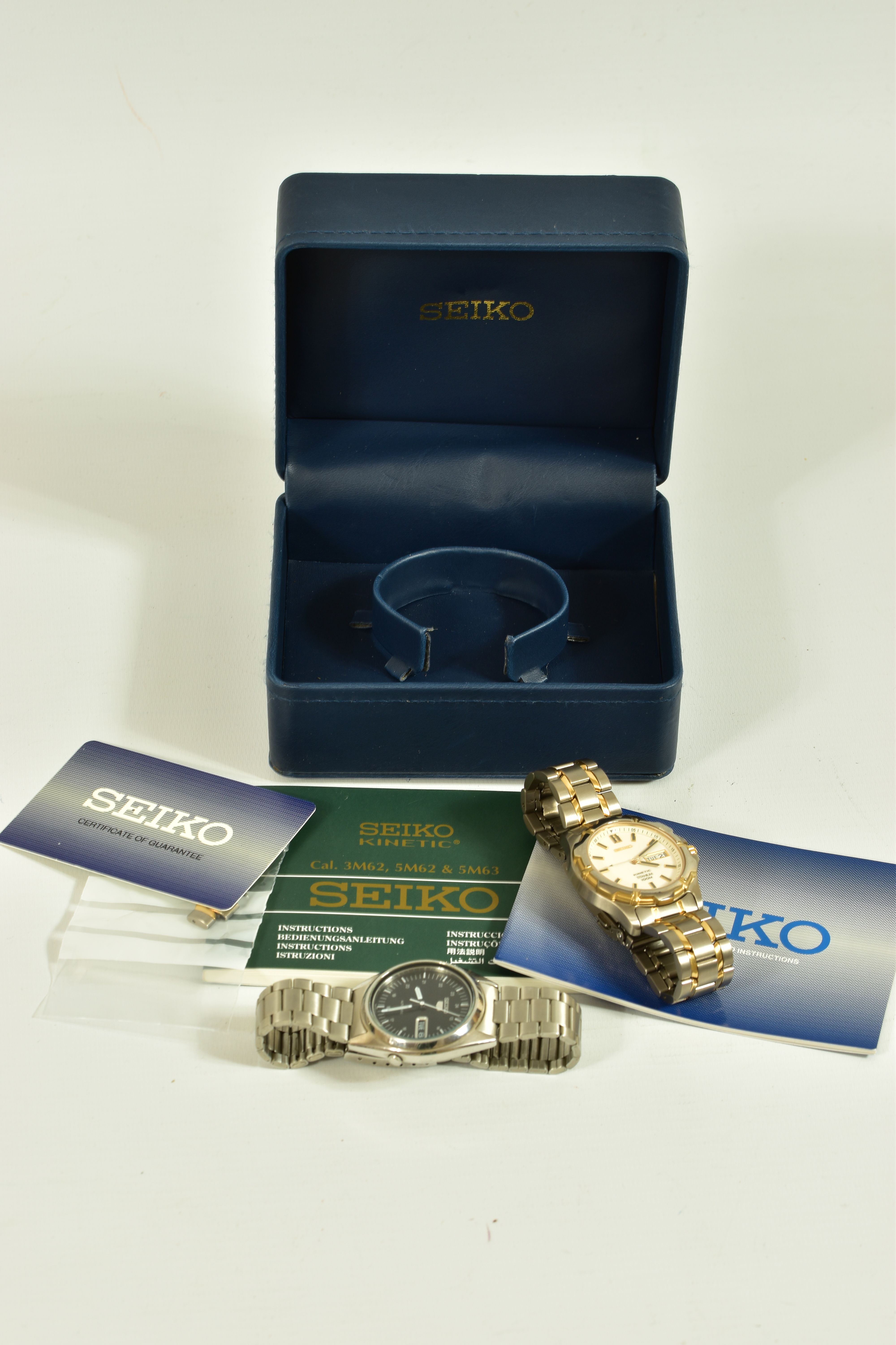 TWO SEIKO WRISTWATCHES, the first a Seiko Kinetic Titanium watch, cream dial with gold and black - Image 6 of 6