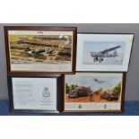 FOUR GLAZED FRAME PRINTS WITH RAF INTEREST, to include Excalibur, Venda & the Spitfire, 100/850,