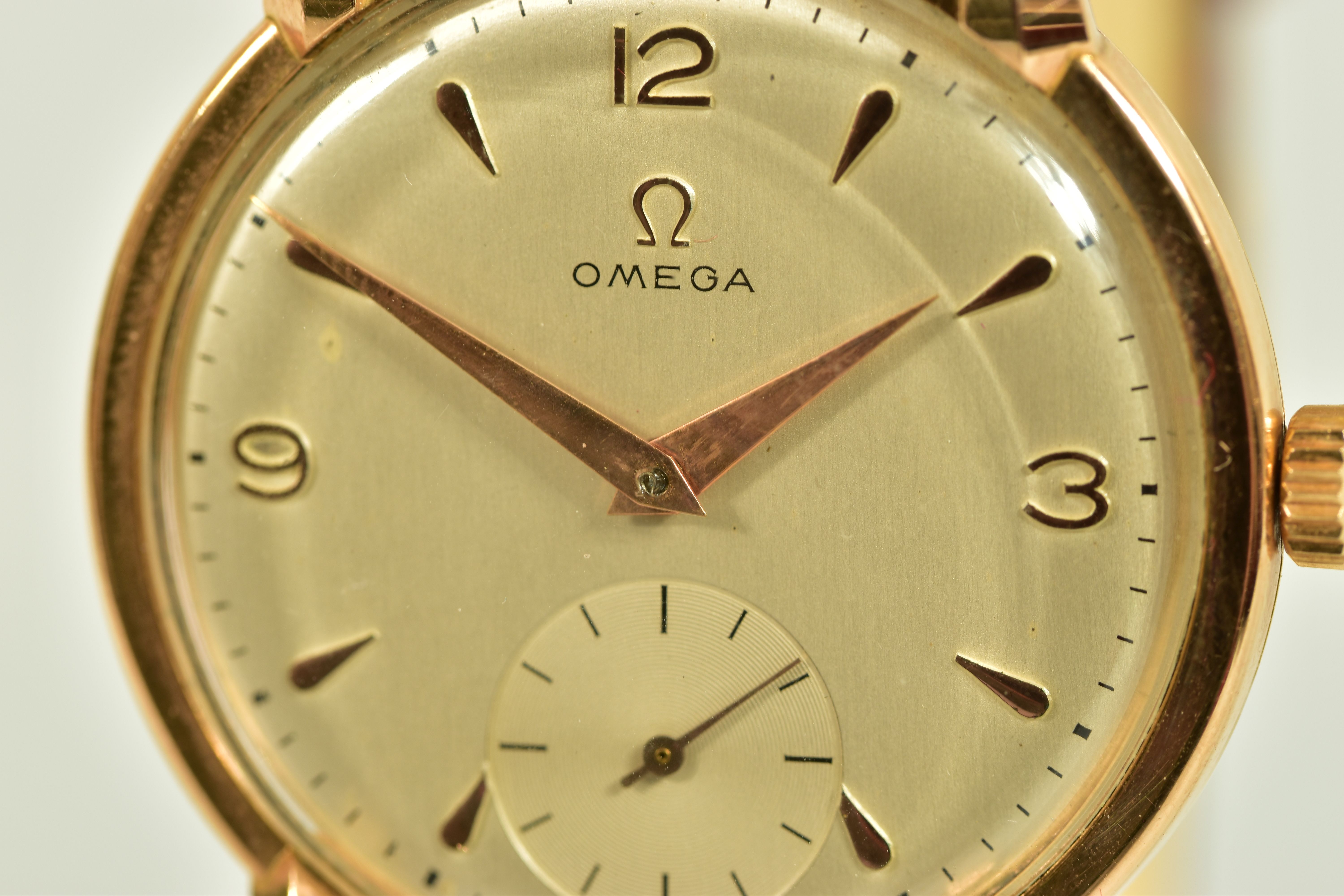 AN 18CT GOLD OMEGA WRISTWATCH, silvered dial with mixed hour markers, subsidiary dial at six o' - Image 2 of 8