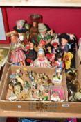 A BOX OF CERAMICS, MISCELLANEOUS ITEMS ETC, to include a continental 'Highland Officer 1815' figure,