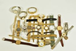 AN ASSORTED WRISTWATCHES, to include seven ladies watches such as a Calvin Klein silver dialled