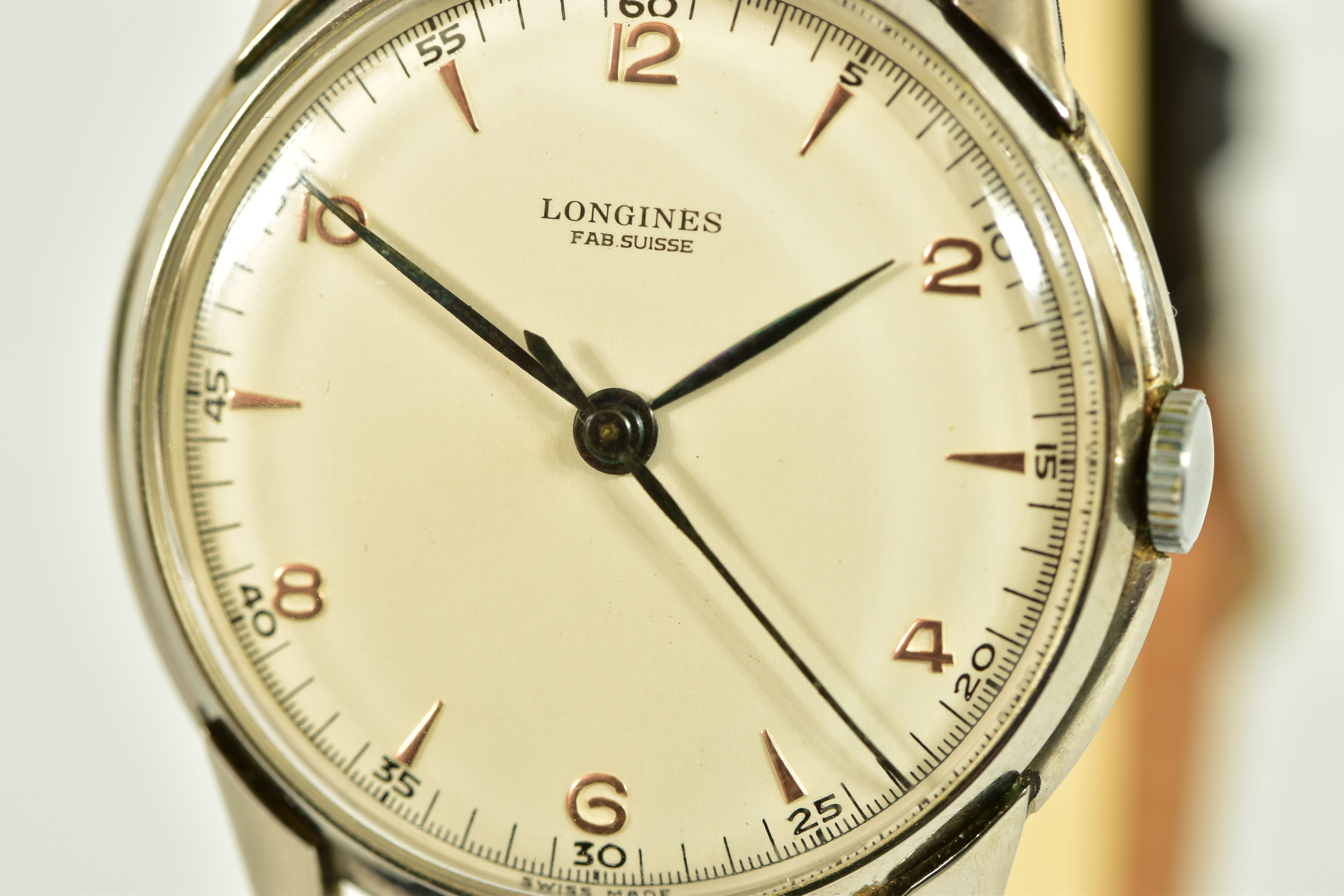 A MECHANICAL LONGINES WRISTWATCH, silvered dial signed 'Longines fab Suisse', rose coloured baton - Image 2 of 4