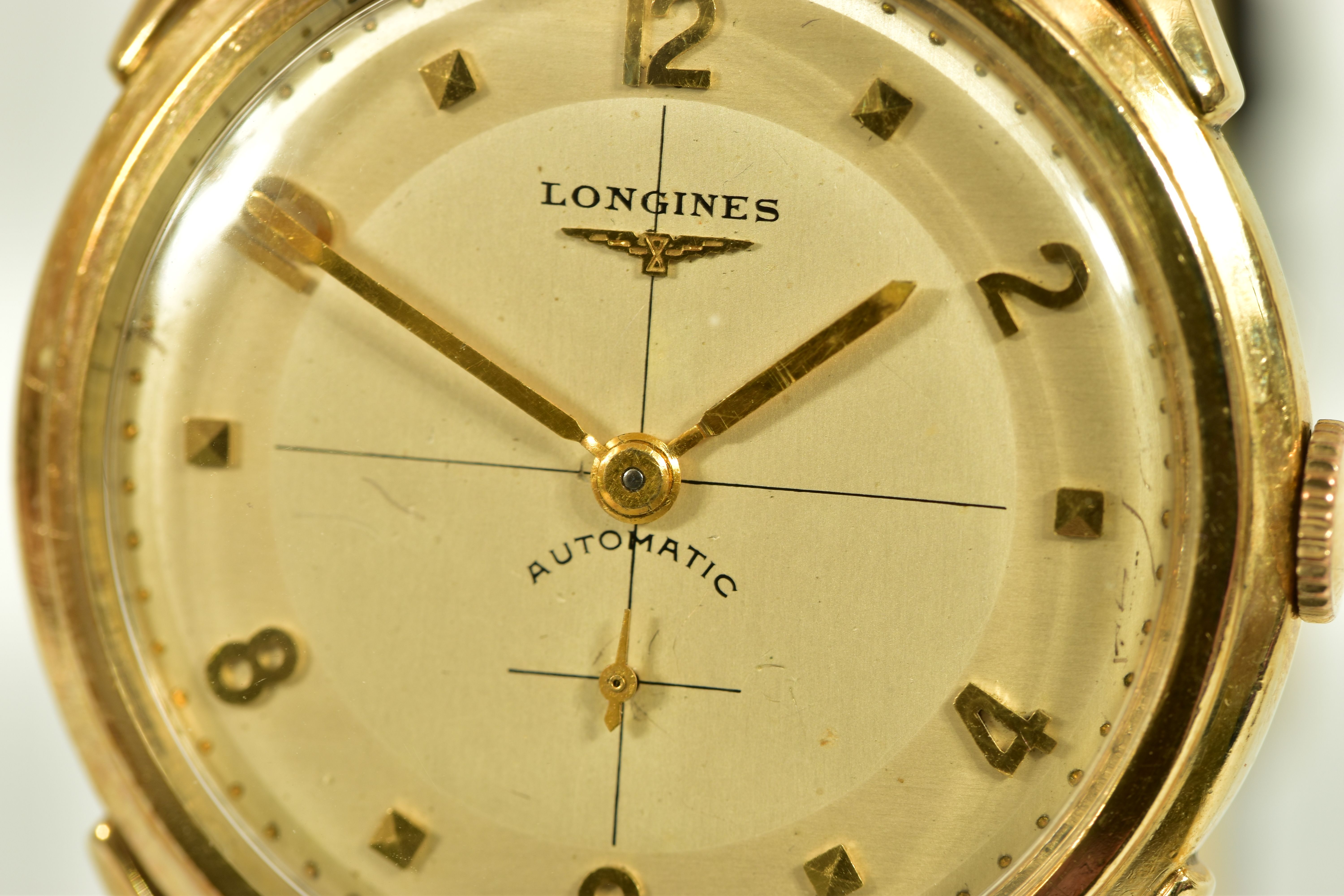 A GOLD FILLED LONGINES AUTOMATIC WRISTWATCH, cream dial with gold coloured square and Arabic numeral - Image 2 of 5