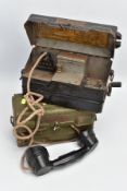 TWO MILITARY METAL BOXED TELEPHONE SETS, type L mkI, one is painted green, one may have been