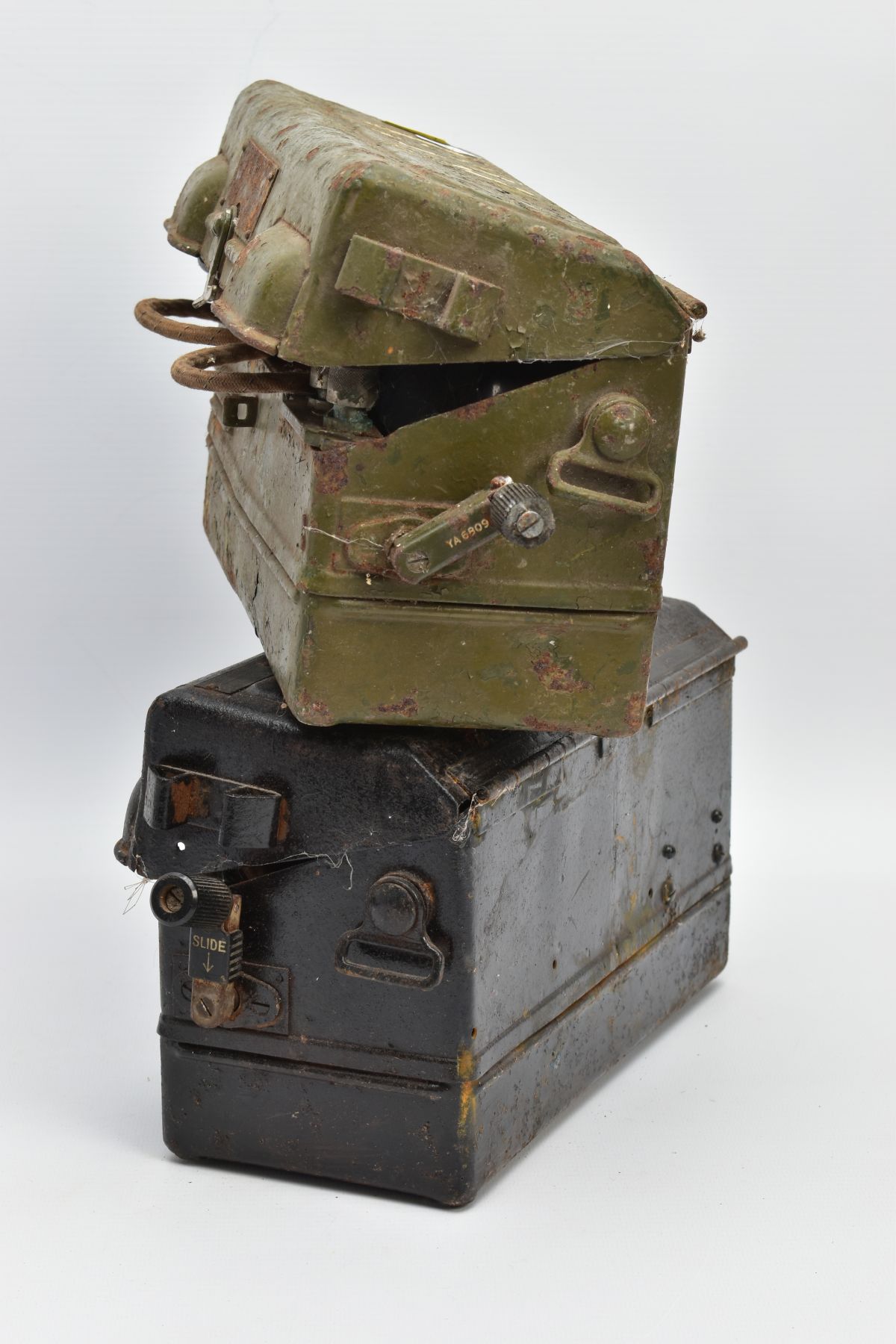 TWO MILITARY METAL BOXED TELEPHONE SETS, type L mkI, one is painted green, one may have been - Image 6 of 6