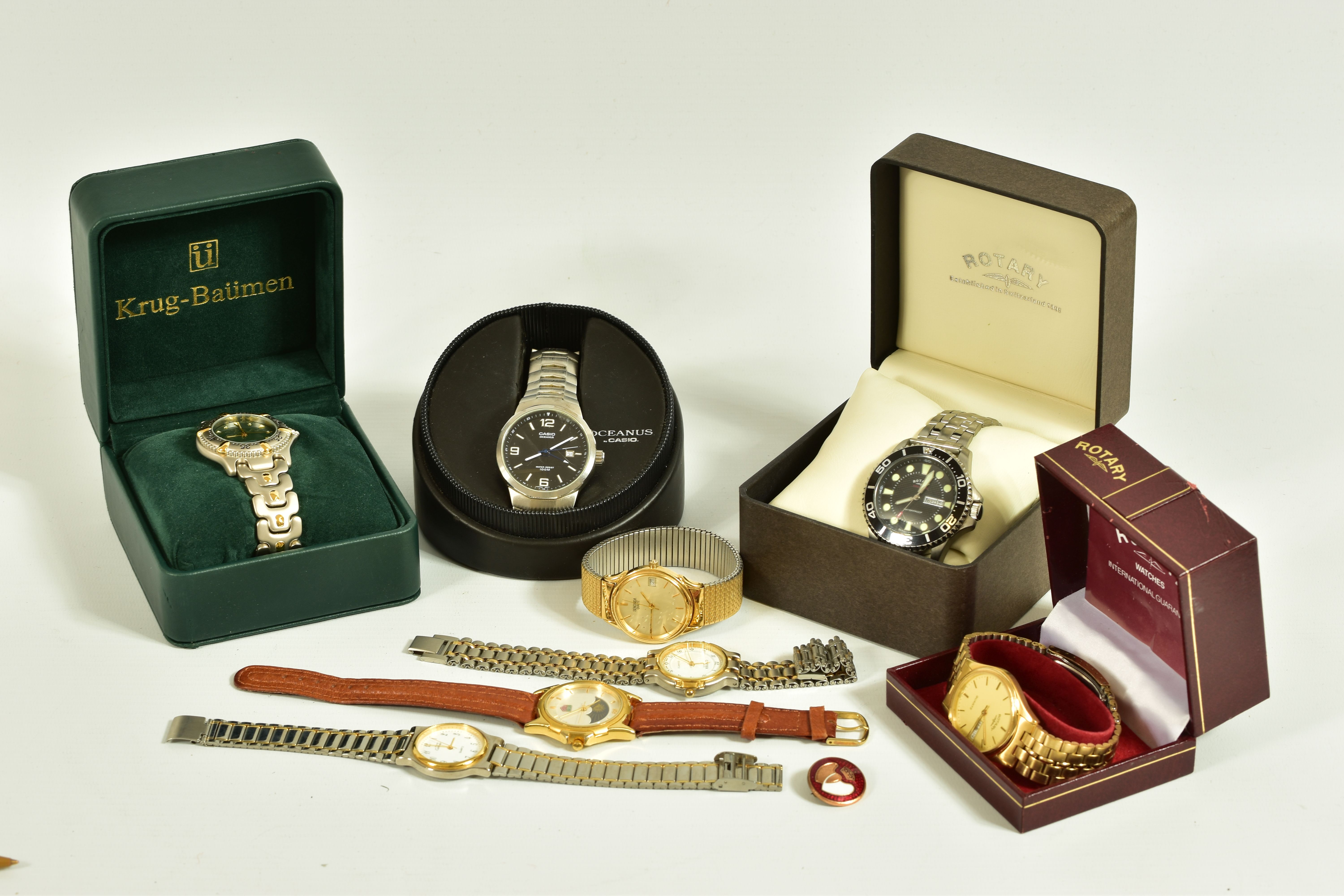 A COLLECTION OF WRISTWATCHES, to include a boxed Rotary watch, black dial with luminscent markers,