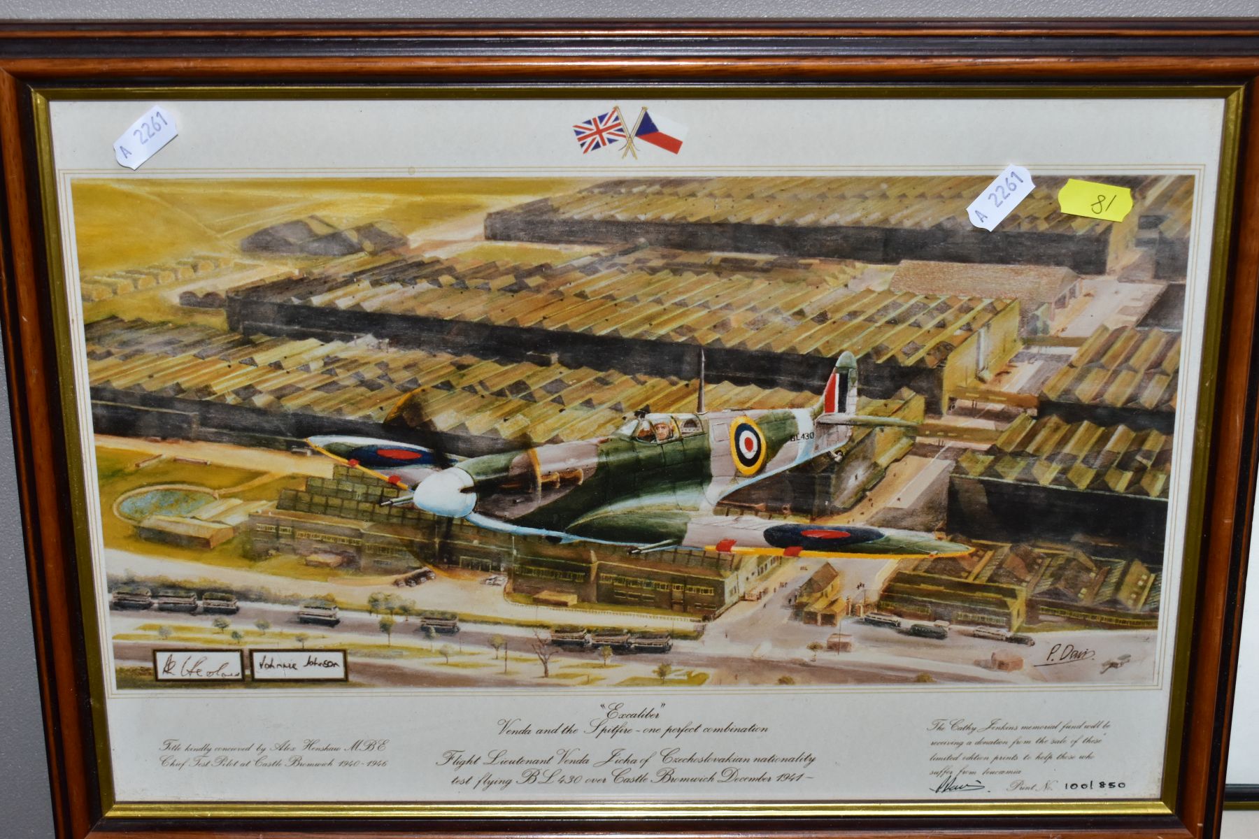 FOUR GLAZED FRAME PRINTS WITH RAF INTEREST, to include Excalibur, Venda & the Spitfire, 100/850, - Image 2 of 6