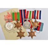 GROUP OF SIX WORLD WAR TWO MEDALS, including 1939-45, Africa, Italy, France & Germany Stars, Defence