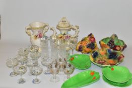 A GROUP OF CERAMICS AND GLASSWARES, to include nine Babycham glasses (two 1950s white fawn, a