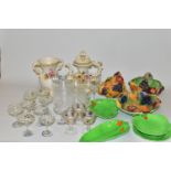 A GROUP OF CERAMICS AND GLASSWARES, to include nine Babycham glasses (two 1950s white fawn, a