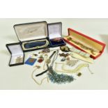 A SELECTION OF SILVER AND COSTUME JEWELLERY, to include a lady's 'Winegartens' wristwatch, featuring