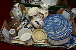 THREE BOXES AND LOOSE CERAMICS, GLASS, AND MISCELANEOUS ITEMS, including three Royal Worcester