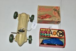 A BOXED SCHUCO 3000 TELESTEERING CAR, not tested, blue car complete and in good condition, with key,