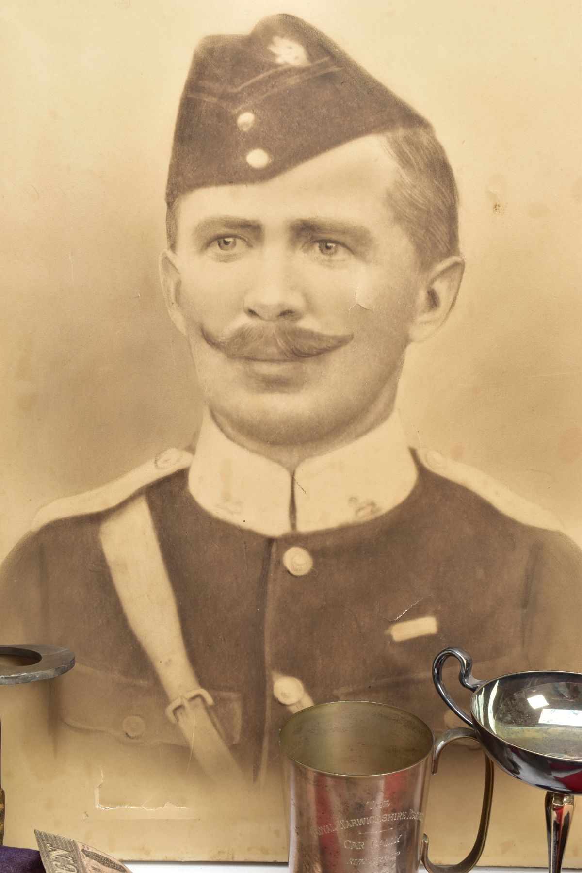 BOX OF MILITARY ITEMS TO INCLUDE, large Union Jack flag, with rope attachments, large black and - Image 13 of 19