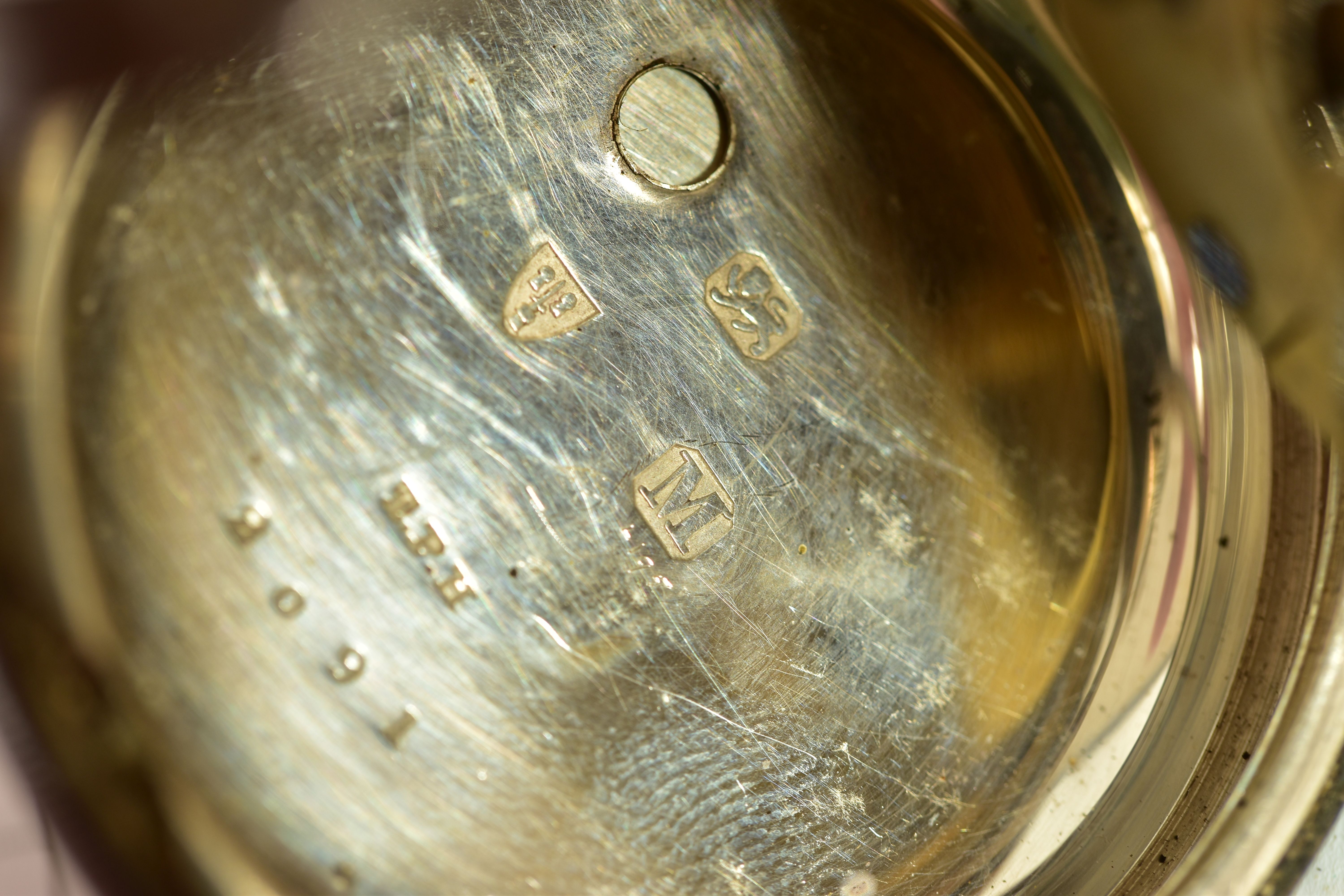 A STERLING SILVER OPEN FACED POCKET WATCH, white dial with roman numeral markers, subsidiary dial to - Image 6 of 9