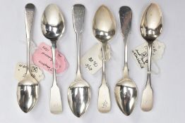 AN ASSORTMENT OF SILVER TEASPOONS, six silver teaspoons, including old English pattern and old