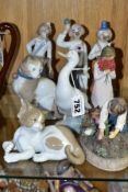 A SMALL GROUP OF LLADRO, NAO AND OTHER CERAMICS, ETC, comprising a Lladro Surprised Cat, model no.