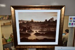 JOHN WATERHOUSE (BRITISH 1967), A SIGNED LIMITED EDITION PRINT OF A SEPIA TONED LANDSCAPE, 3/150