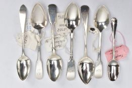 AN ASSORTMENT OF SILVER TEASPOONS, seven silver teaspoons, including old English pattern, old