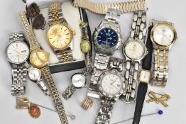 A SELECTION OF LADYS AND GENTLEMENS FASHION WRISTWATCHES AND COSTUME JEWELLERY, ten wristwatches