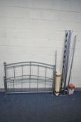 A METAL 4FT6 BEDSTEAD, with side rails, slats and bolts