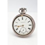 A SILVER PEAR CASED POCKET WATCH, the open face pocket watch (missing glass) with a round white dial