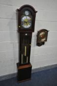 A MODERN MAHOGANY GRANDDAUGHTER CLOCK, with a silvered dial, tempus fugit to arch, signed western
