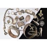 A SELECTION OF SILVER AND WHITE METAL ITEMS, to include a pair of silver boutonniere's, hallmarked