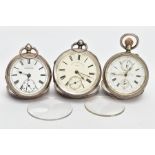 THREE SILVER POCKET WATCHES, the first with a white dial signed 'Chrono-Micrometer' F.P', Roman