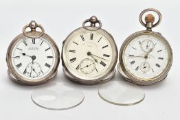 THREE SILVER POCKET WATCHES, the first with a white dial signed 'Chrono-Micrometer' F.P', Roman