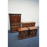 A LATE 20TH CENTURY MAHOGANY FOUR PIECE BEDROOM SUITE, comprising a two door cabinet with three