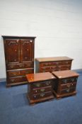 A LATE 20TH CENTURY MAHOGANY FOUR PIECE BEDROOM SUITE, comprising a two door cabinet with three