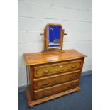 A CHERRYWOOD CHEST OF THREE LONG DRAWERS, width 120cm x depth 46cm x height 90cm and a matching