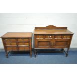 AN OAK CHEST OF THREE GEOMETRIC FRONTED DRAWERS, on barley twist legs, length 93cm x depth 45cm x