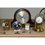 FIVE CLOCKS COMPRISING OF A KERN ANNIVERSARY CLOCK, Acctim quartz carriage clock, Westclox repeating