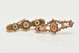 TWO GOLD VICTORIAN DIAMOND SET BROOCHES, one brooch set with a single rose cut diamond in a star