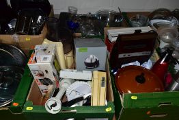 NINE BOXES OF KITCHENALIA, including a set of Berghaus cooking pans, stainless steel and non-stick