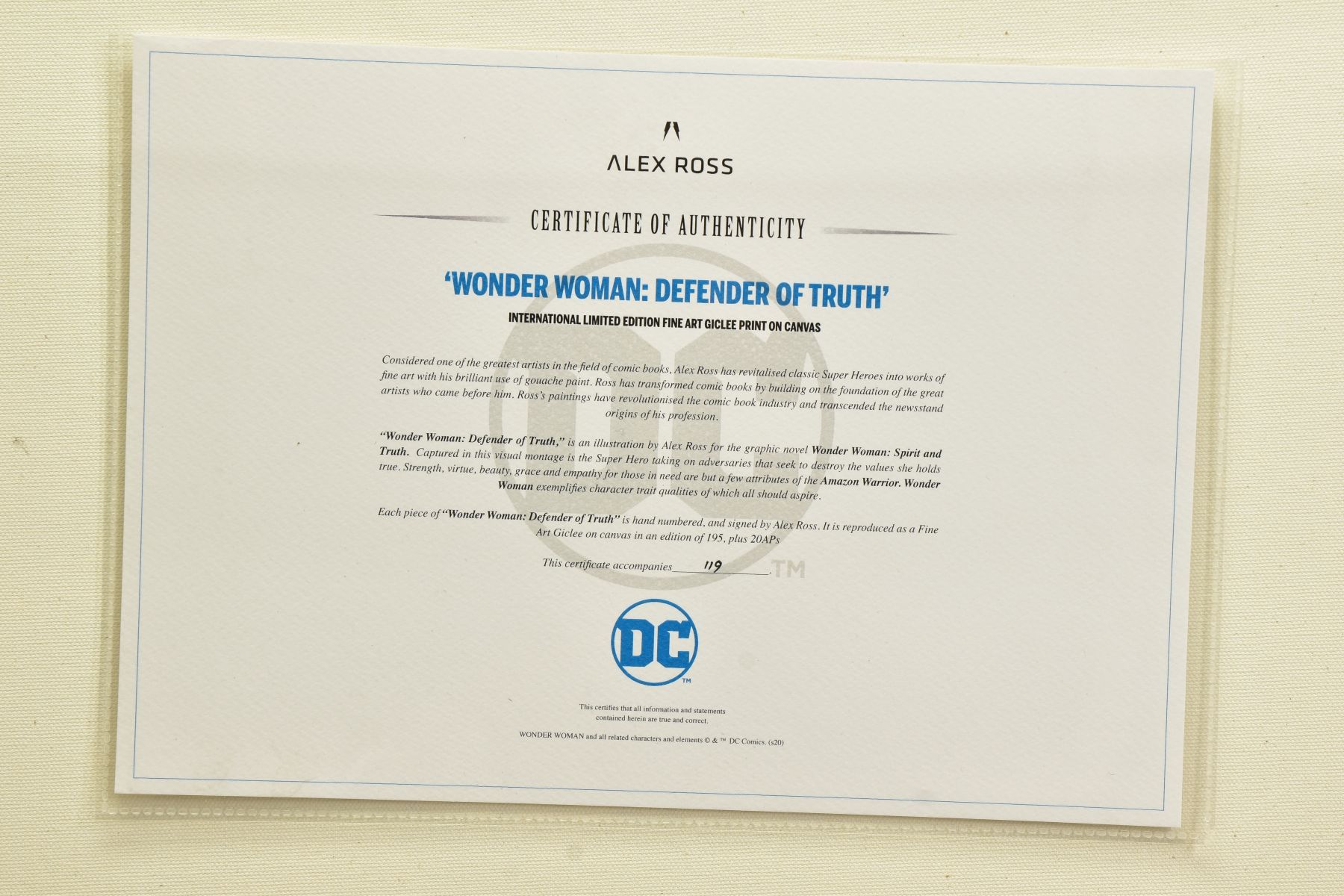 ALEX ROSS (AMERICAN CONTEMPORARY) 'WONDER WOMAN:DEFENDER OF TRUTH) a signed limited edition print on - Image 7 of 8
