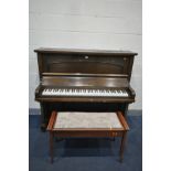 A MAHOGANY OVERSTRING UPRIGHT PIANO, signed Molineux of London/Manchester, width 144cm x depth