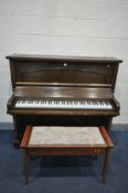 A MAHOGANY OVERSTRING UPRIGHT PIANO, signed Molineux of London/Manchester, width 144cm x depth