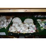 FIVE BOXES OF ASSORTED TEA WARES, DRINKING GLASSES, ETC, mostly part sets, including Royal Albert '